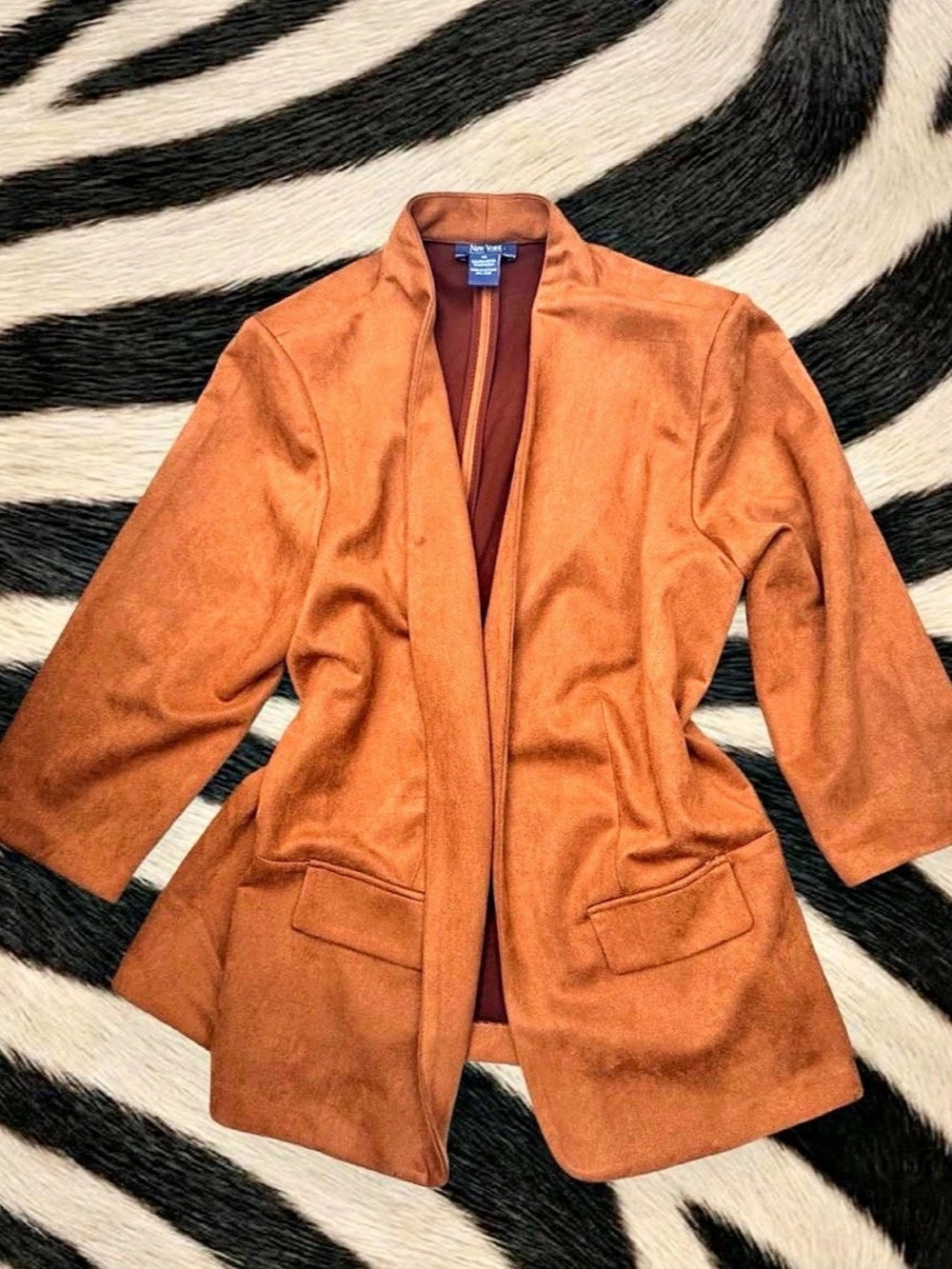 Boho New York & Company Faux Suede Open Front Blazer Brown Blazer